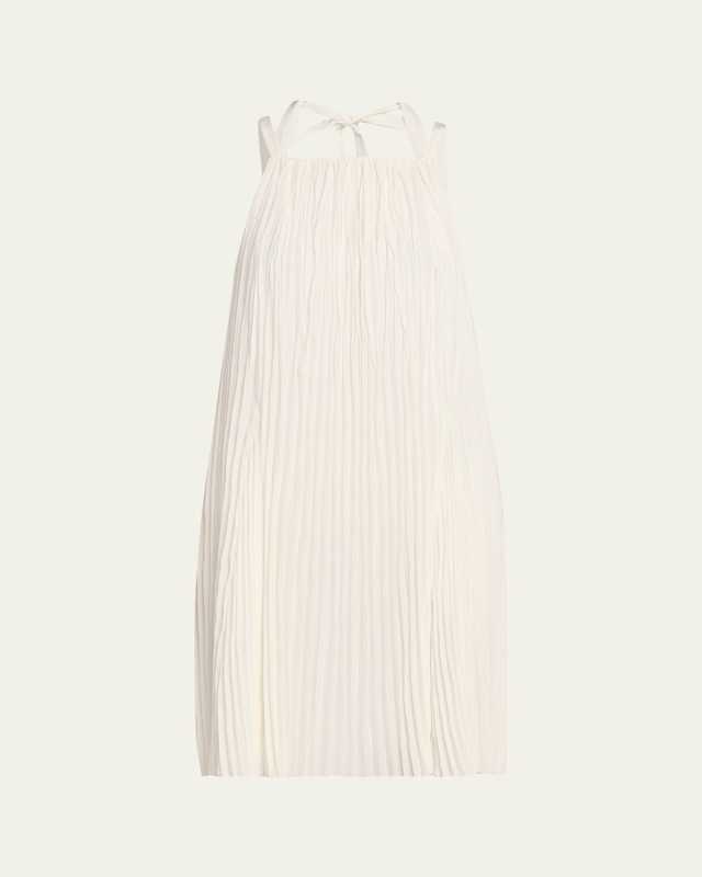 Pleated A-Line Halter Dress with Pockets